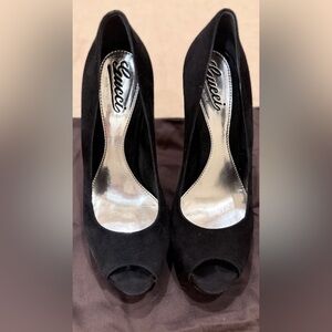 Gucci Black Suede Peep-Toe Women's Shoes